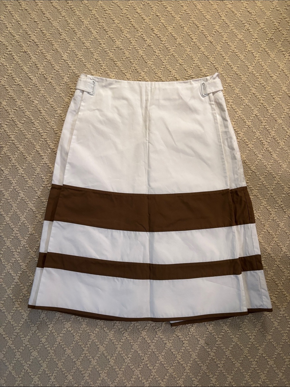 Trademark White and Brown Stripe A-Line Skirt